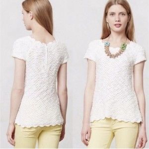 Knitted & Knotted Anthropologie Cassis Pullover Sweater Popcorn Knit White M